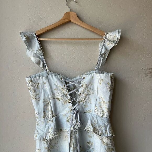 NEW V. Chapman Avignon‎ Ruffled Corset Mini Dress in Victorian Blue Roses Size 8 - Picture 8 of 12